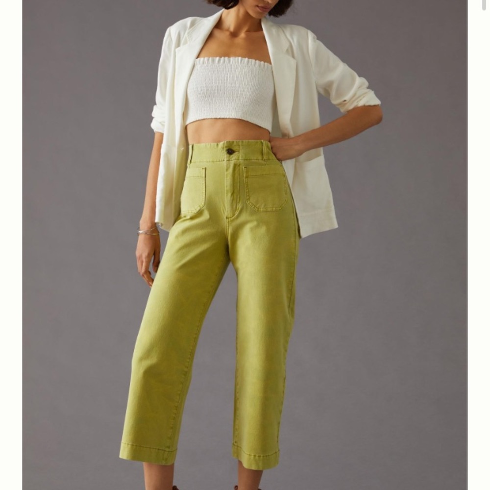 Anthropologie Pilcro The Skipper High-Rise Green Crop Wide Leg Pants